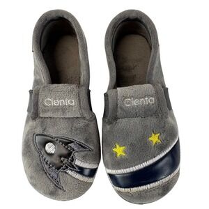 Cienta‎ Kids Gray Rocket Ship & Stars Plush Slippers Size 25 US 8 Made in Spain